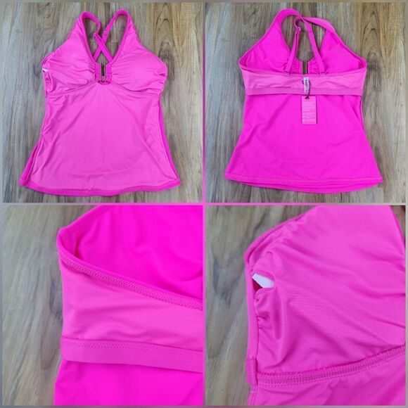 ⏭️NWT Neon Pink & Gold U-Buckle Adjustable Tankini Swim Top Medium - Picture 10 of 13